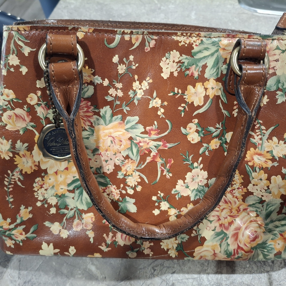 Patricia Nash Brown Leather Crossbody Bag with Elegant Floral Design